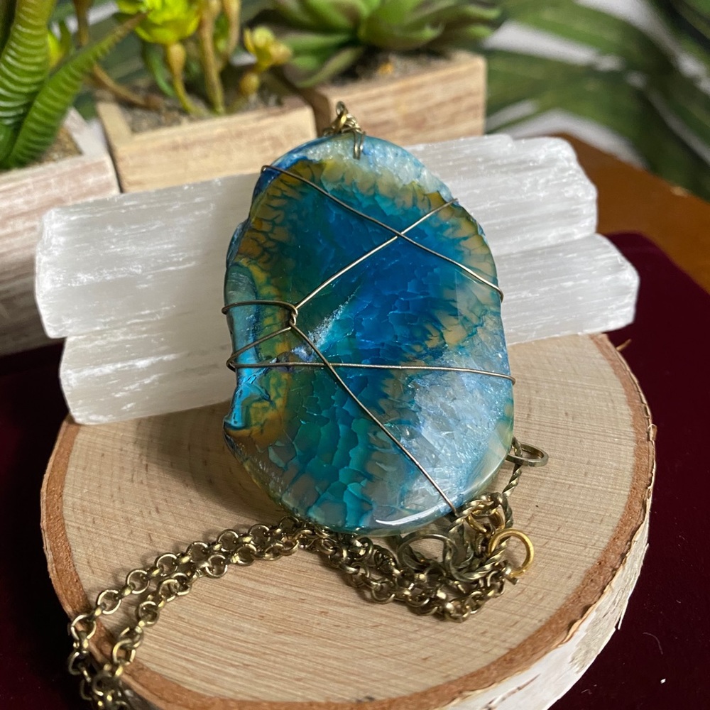 Blue Agate Stone Necklace💙✨